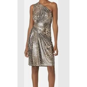 NWT SHO Tadashi Shoji Womens M Leopard One Shoulder Dress Cocktail Old Money
